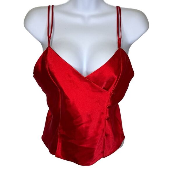 Vintage Frederick's of Hollywood Vibrant Red Satin Camisole Top Size Small - Picture 1 of 13